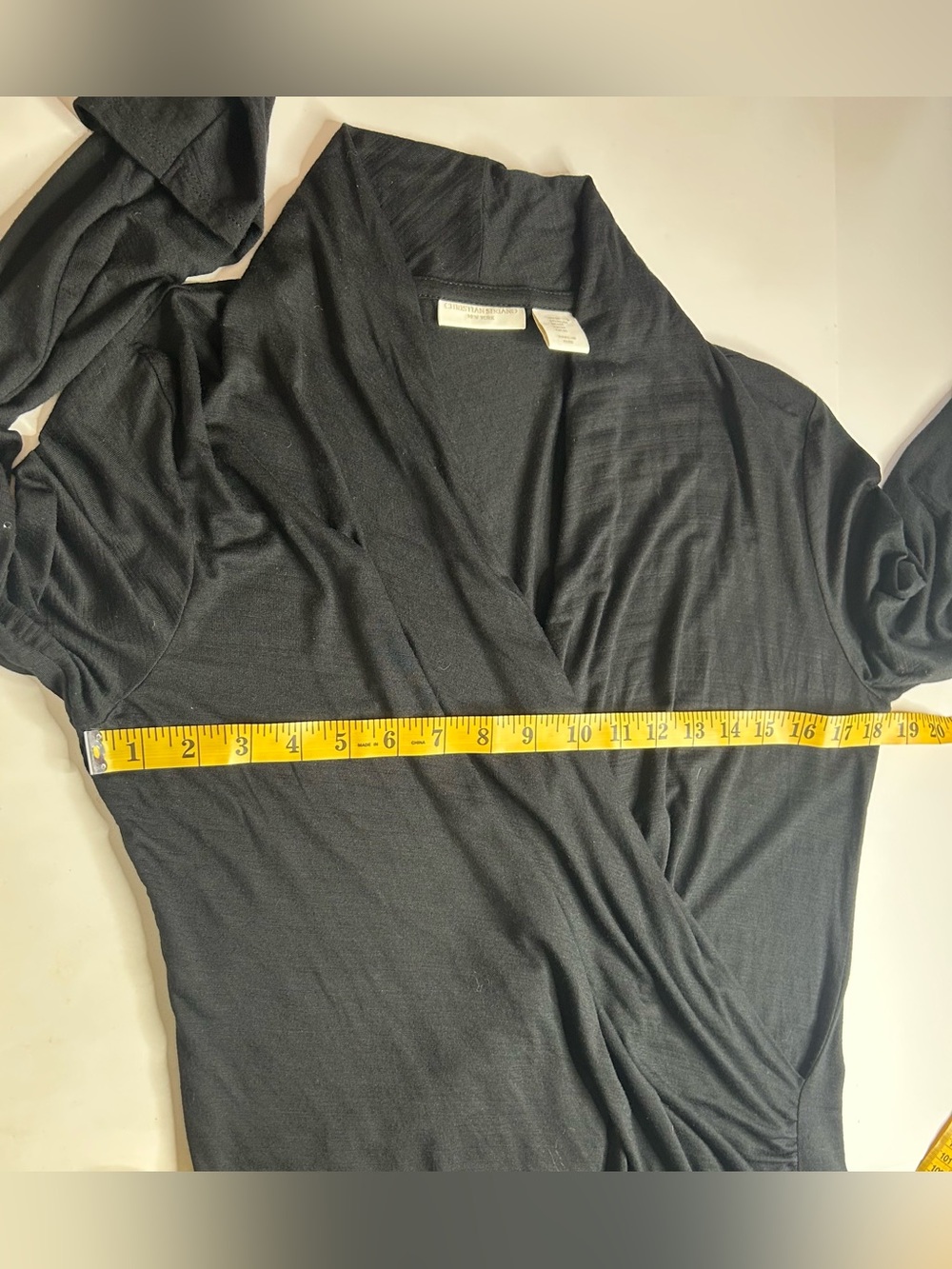 Christian Siriano Black Draped Long-Sleeve Wrap Top Minimalist SzM Day to Night - Picture 6 of 9